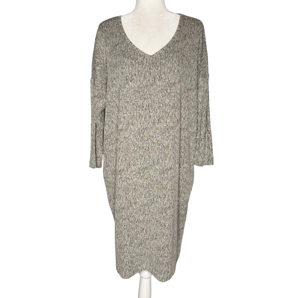 J.Jill Pure Jill Gray Marled Linen Blend V-Neck Shift Dress Large Stretch‎
